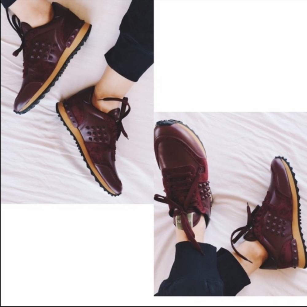 Women's Burgundy Studded Lace-Up Sneaker